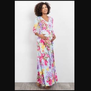 Maternity-Nursing- Easter - Mint Floral Maxi Dress